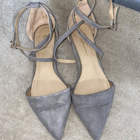 Olivia Miller Gray Faux Suede Pointed Toe Ankle Strap Flats Size 7.5 – D’Orsay - Picture 2 of 7